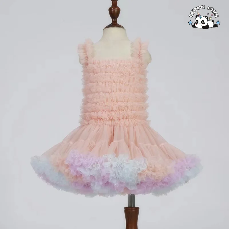 LEZONKIDS - Vestido de Princesa de Verão de Alta Qualidade Personalizável para Meninas, Vestido de Tutu sem Manga com Listras Doces